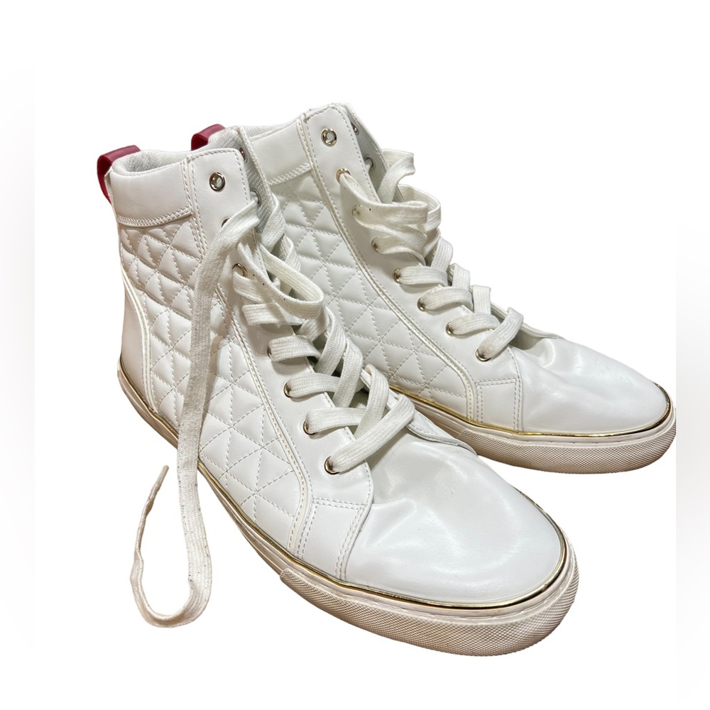 GUESS Melo High Top Sneakers Size 12 Quilted Faux Leather Mens Shoe White Gold